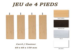 pieds carré bois ht 15 cm, carré de 60 x 60 mm